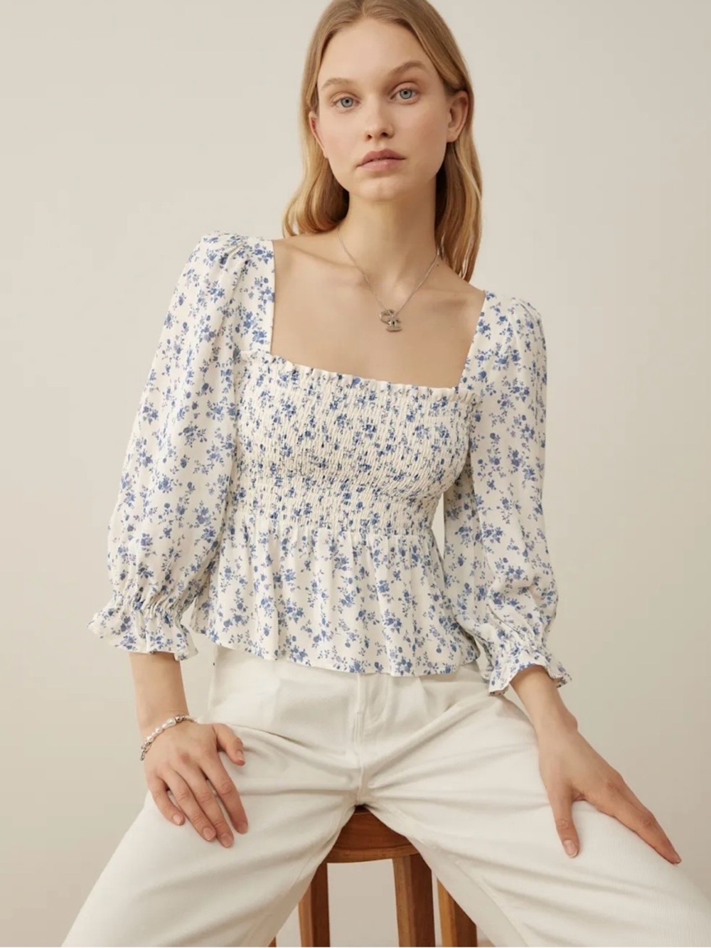 Reformation Braelyn Top in Blue Floral